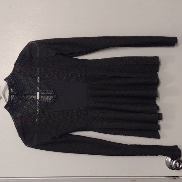 Free People Dark Charcoal Gray Victorian Bohemian Blouse Size XS - Picture 8 of 16